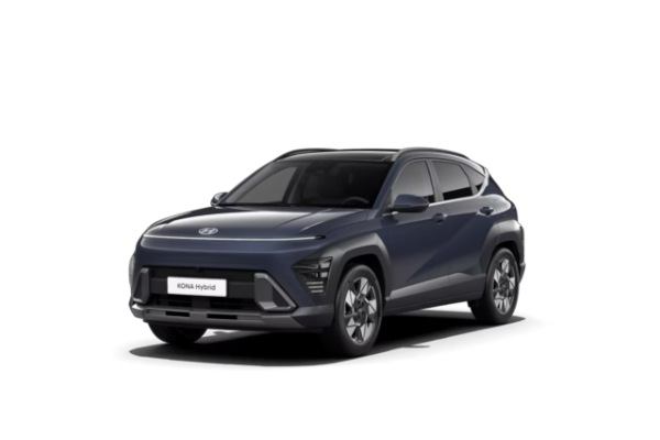 Ein dunkelblauer Hyundai KONA Hybrid