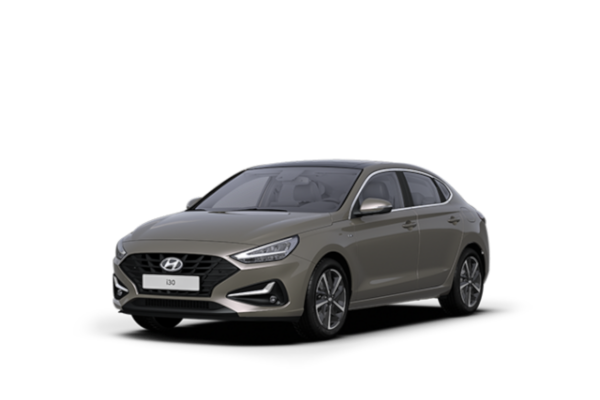 Ein hellgrauer Hyundai i30 Fastback