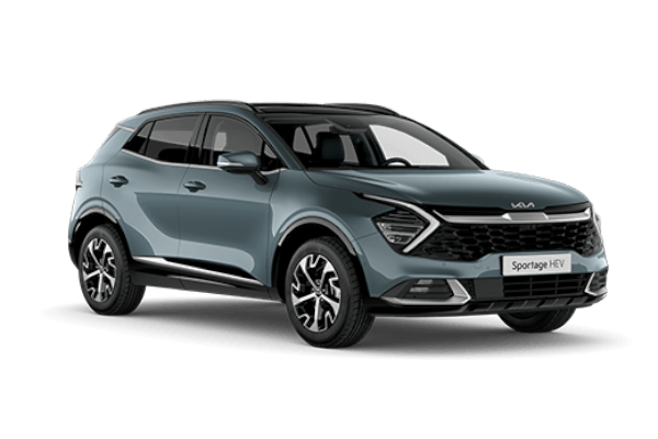Ein blaugrauer Kia Sportage Hybrid