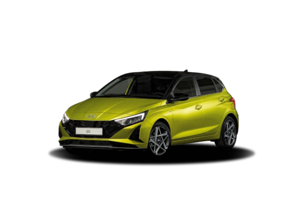 Zu sehen ist ein Hyundai i20 Trend in Lucid Lime mit 16-Zoll Leichtmetallfelgen.
